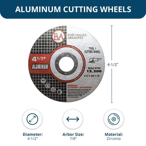 Four And A Half Inch Aluminum Oxide Cut Off Wheels Thin Type 1 For Angle Grinder With Seven Eighths Inch Arbor, 25 Pack