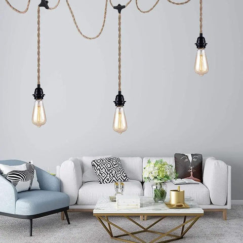 Three Light Plug In Pendant Fixture Built Different Hemp Rope Wire Hanging Lamp Fly Setup For Kitchen Island Living Room Decor.
