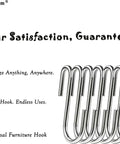 50 Pack 2.4 Inch Heavy Duty 304 Stainless Steel S Hooks For Kitchen Pots Pans Utensils Towels Tools Clothes And More No Rust Durable Hanging Hooks For Cabinets Racks Shelves displayed in a row.