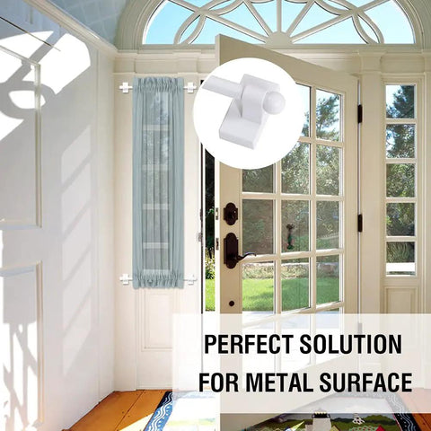 Magnetic Curtain Rod Set For Metal Doors And Steel Surfaces One Half Inch Diameter Tool Free Install adjustable from 16 to 28 inches