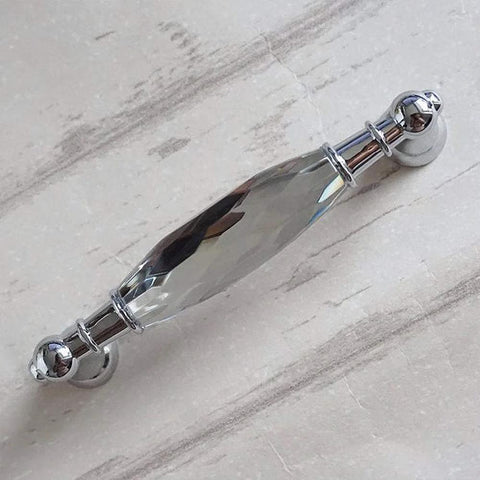 Two Pack 3.78 Inch Glass Dresser Drawer Handles With Clear Crystal Look Pull Knobs In Chrome Metal Finish, 96mm Center To Center
