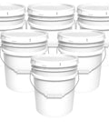 6 pack of 5 Gallon Airtight Bucket With Gasket Lid, Food Grade BPA Free Plastic, Heavy Duty Multi Use Storage, Metal Handle With Grip