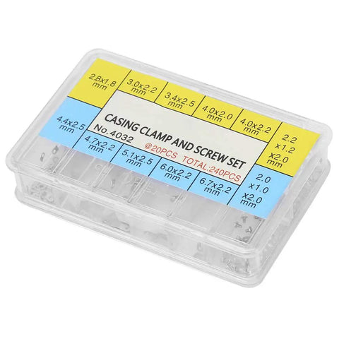 Watch Casing Clamp Set For ETA 2824 2836 2846 Movements With Screws Washers Gaskets in clear plastic box, various sizes