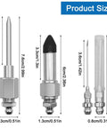 Grease Gun Needle Nozzle Set With Two Precision Needle Nozzles, One Needle Dispenser, And Rubber Adapter, visible size details.
