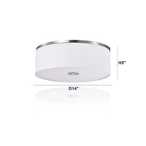 Totally Sleek Modern Flush Mount Ceiling Light With Brushed Nickel Drum Linen Shade 14 Inch LED Fixture side view