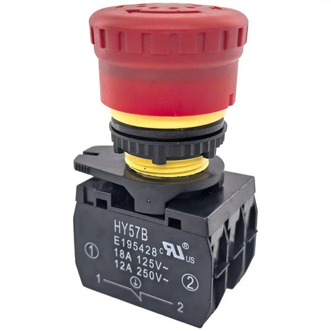 Emergency Stop Switch 18A 125V and 12A 250V, Beefy Heavy Duty E Stop With Two Terminal Tabs for Log Splitters and Industrial Equipment