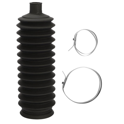 Front suspension boot set: black rubber accordion boot with two metal clamps (3 pieces shown)