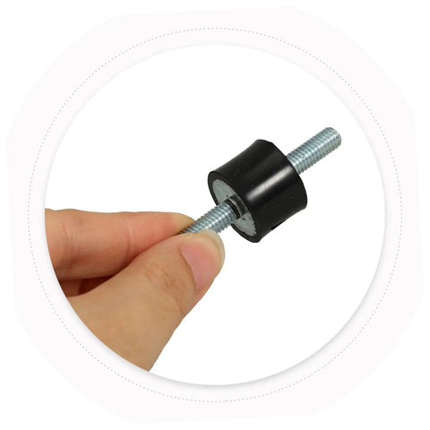 Vibration Isolator Mounts With Studs For Fitness Equipment Air Conditioning And Compressors Quiet Shock Absorbers For Stable Operation And Reduced Noise No Fuss Setup Easy Installation Heavy Duty Design, black rubber stud mount held by hand