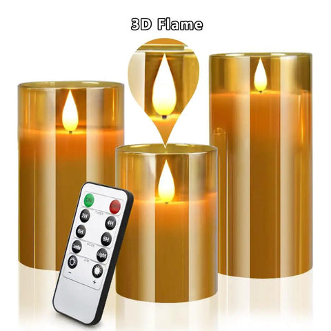 Flameless Led Candles Flickering Real Wax Look Pillar Candles With Moving Flame Fake Wickless Design Battery Operated Timer Remote Glass Effect