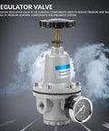 Heavy Duty G1/4 Air Pressure Control Valve Made From Aluminum Alloy, with gauge, used in industrial pneumatic systems