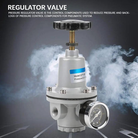 Heavy Duty G1/4 Air Pressure Control Valve Made From Aluminum Alloy, with gauge, used in industrial pneumatic systems