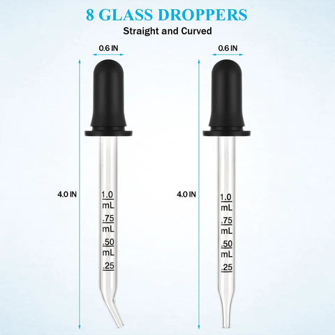 8 Pack Glass Pipette Droppers With Bent And Straight Tips, 1 ml measuring eyedroppers with clear scales for precise liquid transfer