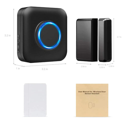 Wireless Doorbell Chime With 600 Ft Range 58 Melodies 5 Volume Levels And LED Indicator for Home Office Store with components view.