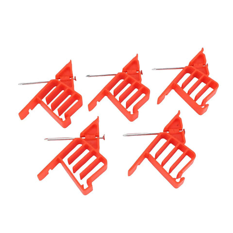 Heavy Duty Plastic Cable Stackers With Nails, 25 Pack Wire Fasteners for organizing wires, red plastic design, includes stainless steel nails.