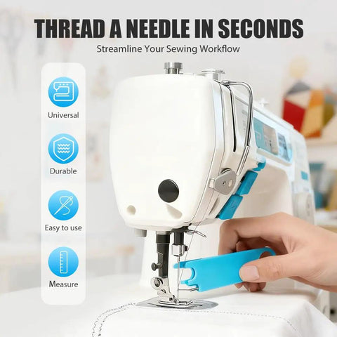 Hand using a 3 In 1 Needle Threader And Seam Ripper For Sewing Machines, Fast Threading Tool With Alignment Guide, Magnetic Back