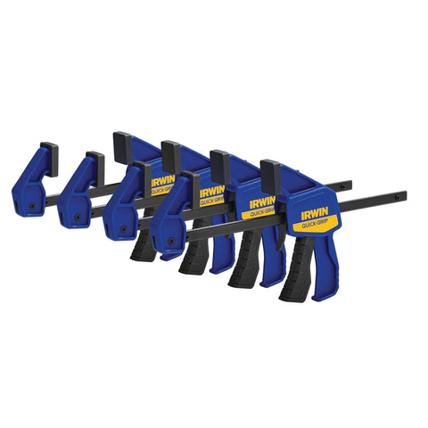 IRWIN Quick-Grip 6-in mini bar clamps, blue with black handles, 4-pack