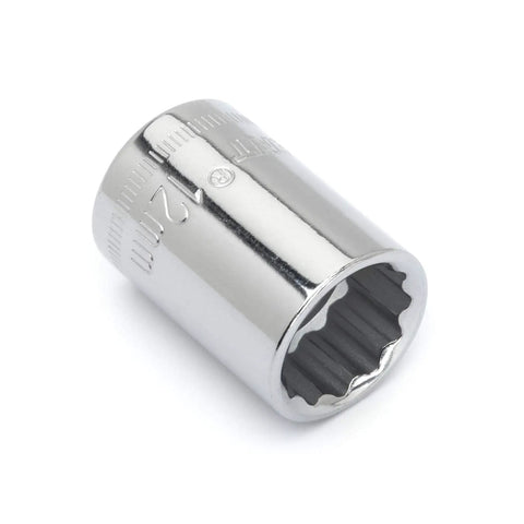Three Eighths Inch Drive 12 Point Metric Socket 12mm Standard Depth Chrome Vanadium Steel With Nickel Chrome Plating Mirror Finish