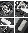 Close-up of V16Max ELRS CNC Hall Gimbals Radio Transmitter showing control sticks, power button, and built-in voice controls.