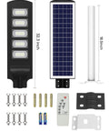 Two Pack Solar Street Lights 20000 Lumens Dusk To Dawn Outdoor Lighting With IP66 Waterproof Motion Sensor And Remote Control components