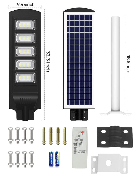 Two Pack Solar Street Lights 20000 Lumens Dusk To Dawn Outdoor Lighting With IP66 Waterproof Motion Sensor And Remote Control components