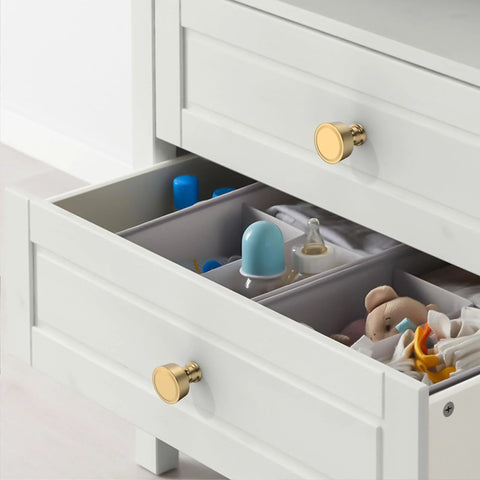 Champagne Bronze Cabinet Knobs And Round Single Hole Pulls, 10 Pack For Bathroom Cabinets installed on white drawers