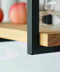 Heavy Duty Ceiling Mount Floating Shelf Bracket Hella Strong Metal Hanging Support Smooth Install Kit For Kitchen Bar Living Room close-up of wood and metal design.