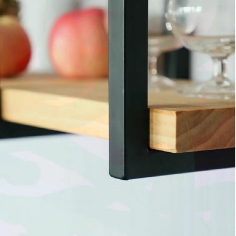 Heavy Duty Ceiling Mount Floating Shelf Bracket Hella Strong Metal Hanging Support Smooth Install Kit For Kitchen Bar Living Room close-up of wood and metal design.