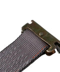 Close-up of spring E fittings on grey 2 Inch By 16 Foot Ratchet E Track Straps with 4000 pound breaking strength