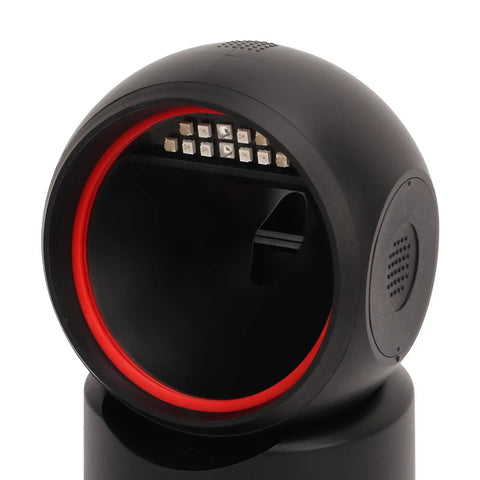 Close-up of Hands Free USB Barcode Scanner For Retail And Supermarkets, Fast 1D 2D QR Reading, Plug And Play Desktop Reader
