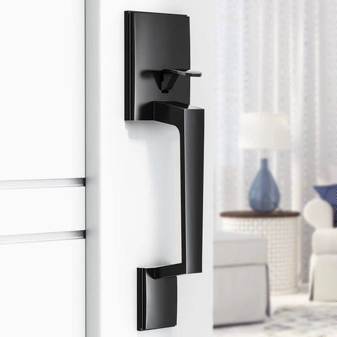 Matte Black Front Door Handle Set With Reversible Lever For Right Or Left Handed Doors Exterior Entry Door Handle