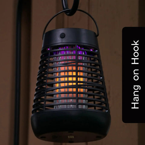 Hanging Solar Powered Bug Zapper Outdoor Insect Trap With 600V Grid, LED Flickering Flame, Auto Activates At Dark