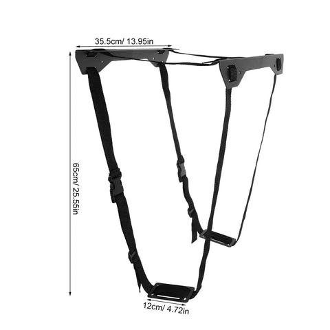 Game Changer Under Desk Computer Tower Stand For PC Hanging Bracket With Quick Lock Strap, black steel with adjustable straps.