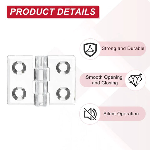 Slick Transparent Acrylic Piano Hinges For Aquarium Covers And Woodworking Projects Compact 35 X 25 Millimeter Size front view with details.