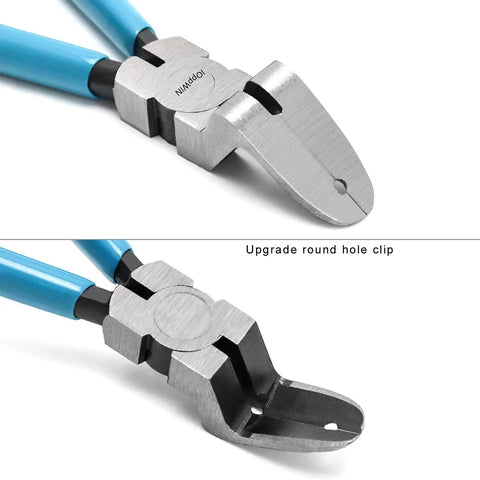 Panel Clip Pliers For Auto Trim Removal And Fastener Pry Tools with blue handles and chrome-vanadium steel construction, close-up view.