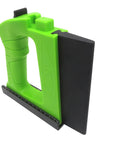 GuidePRO Bundle GP5 Bandsaw Guide With GP7 Extender And Anchor Bar Hardware for vertical resaw featherboard in green plastic.