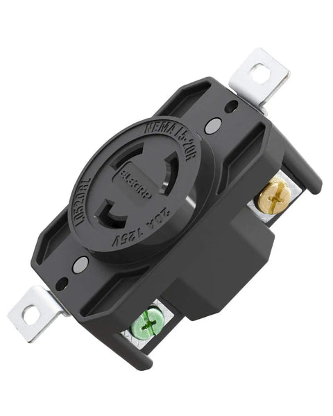 Black NEMA L5-20R Flush Mounting Locking Receptacle Twist Lock Socket For Generator 20 Amp 125V, 2 Pole, 3 Wire.