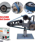 Shop Ready Heavy Duty Steel Belt Sander And Bench Grinder Featuring Rock Solid Construction with 762x25MM belt system for garage tasks.