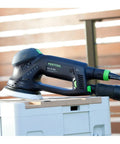 Rotex RO 125 FEQ-Plus Random Orbital Sander With Gear Driven Aggressive Mode And Jetstream Dust Extraction in action outdoors