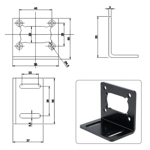 Four Pack JGY370 Worm Motor Mount Brackets, L Shaped Steel Base Holders With Screws For Worm Gear Motors, 3mm Thick Brackets