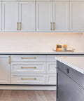 Champagne Bronze Cabinet Pulls 10 Pack With 3.75 Inch Hole Centers Durable Solid Cabinet Handles installed on kitchen cabinets and drawers