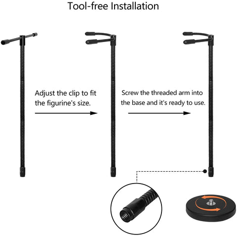 Magnetic Action Figure Stand With Scratch Free Silicone Base For 6 To 7 Inch Figures, Adjustable Dual Arm Clip Stop Motion Rig assembly guide