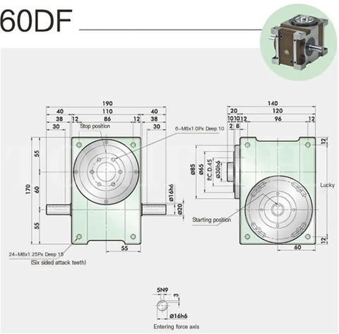Heavy Duty Bulletproof Solenoid Cam Precision Indexing Plate Reduction Gearbox detailed technical drawing with dimensions.