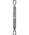 One Quarter Inch By Four Inch Stainless Steel Forged Eye Eye Turnbuckle Type 316, showing adjustable tension for marine rigging.