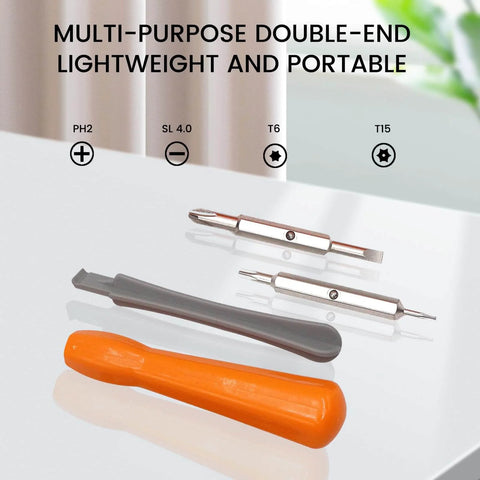Video Doorbell Screwdriver Kit T6 T15 Torx Dual End Tool with orange grip and dual-ended bits on a white surface