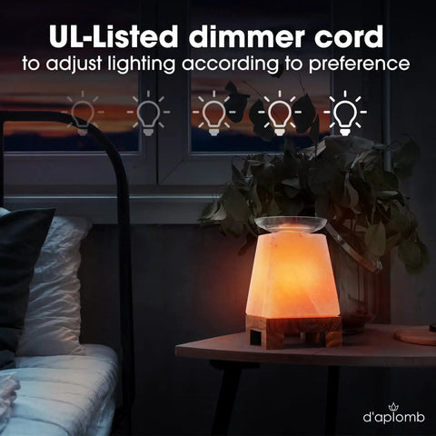 Himalayan Salt Lamp Diffuser With Wood Base And Glass Bowl For Essential Oils Dimmer Light Modern Calming Indoor Decor On Nightstand