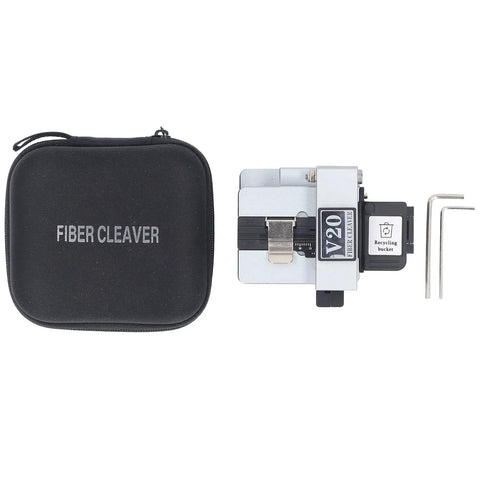 Jiawu Portable Optical Fiber Cleaver Machine Precision Tungsten Steel Blade Cutter For Cable Assembly in black case with tools.