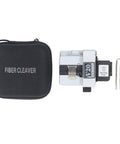 Heavy Duty 3 In 1 Optical Fiber Cleaver With Tungsten Steel Blade in a protective case, tools include recycling bucket and hex keys.