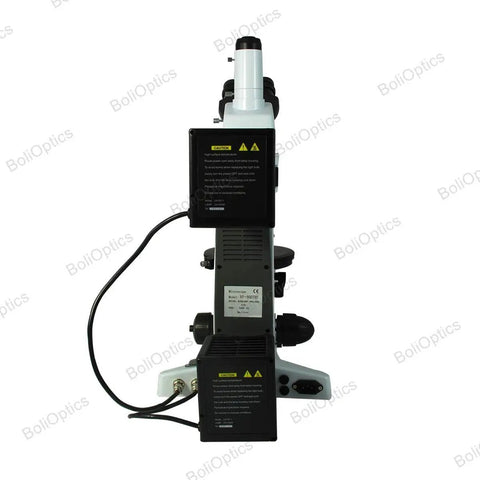 Pro Grade 50X To 1000X Trinocular Polarizing Microscope With Dual Halogen Lighting And Infinity Plan Achromatic Objectives For Petrology Geology Laboratories Medicine Biology PL13010333 rear view with power cords and lamp housings
