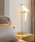 Bird Themed Modern Art LED Floor Lamp for Home and Office with PVC shade on bedside table, flame retardant build.