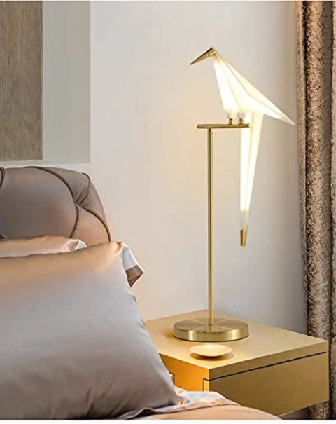 Bird Themed Modern Art LED Floor Lamp for Home and Office with PVC shade on bedside table, flame retardant build.